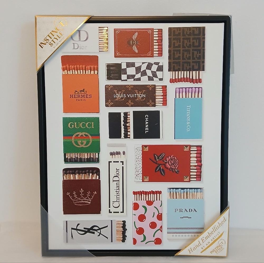 Vintage Style Luxury Designer Matchbook Giclée Canvas Print Floating Black Frame